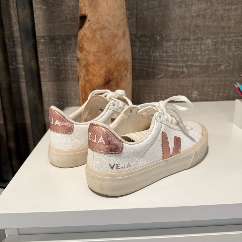 Veja White Sneakers with Rose Metallic Accents